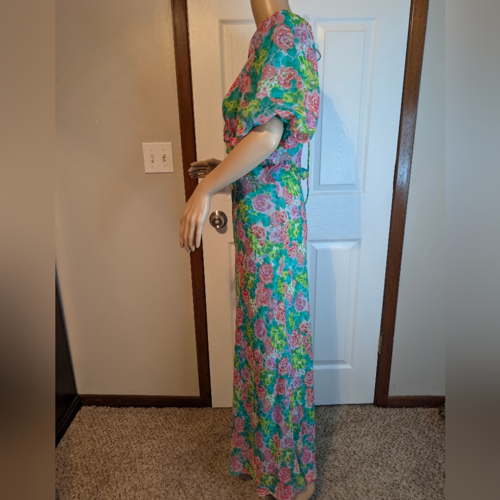 NWT ASTR The Label Esperanza Green PinkMulti Floral Dress w/V-Neck&Back Ties Med - Picture 2 of 11